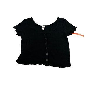 Colsie Women's Size XS Cropped Rib Knit Short Sleeve Pajama Top Black New